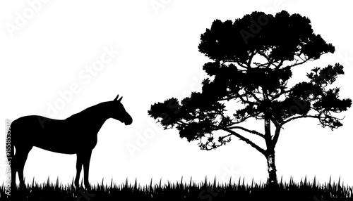 silhouette of horse and tree