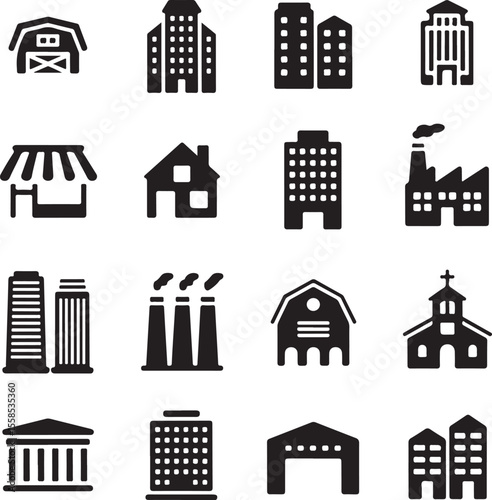Building shop icon set
