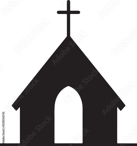 Christian church / chapel with cross flat icon for apps and websites