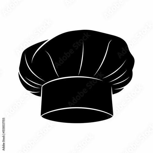 This high-quality EPS vector graphic features a minimalist black chef's hat silhouette with a wide brim and billowing toque shape, emphasizing cooking, cuisine, and clean design.