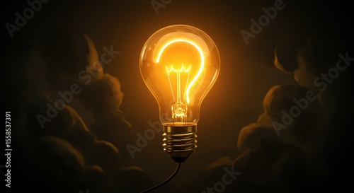 Question Mark Filament Glowing Brightly in a Classic Lightbulb Against Dark Background, Creative Questioning Concepts in Electrical Bulb Illustration