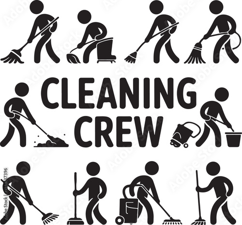 Clean Wash Wipe Vacuum Cleaner Worker Pictogram Sign