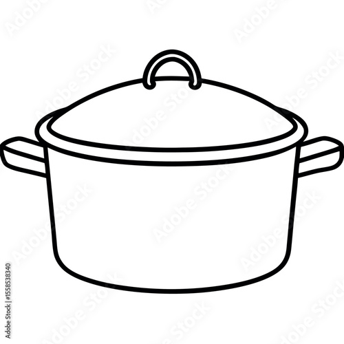 Minimalist Line Art Vector of Saucepan with Lid Simple Black and White Kitchen Illustration