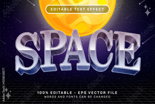 space text effect and editable text effect with retro space illustrations and neon lights