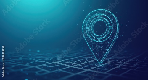 Modern Navigation: Digital Map Pin on Abstract Grid Background, Advanced Geolocation Technology Represented by Glowing Design