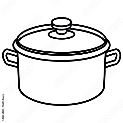 Minimalist Line Art Vector of Saucepan with Lid Simple Black and White Kitchen Illustration