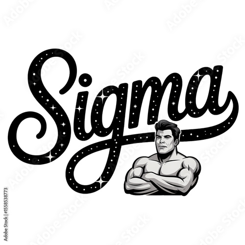 Strong man logo with stylized Sigma text and confident posture showcasing strength and determination in a bold design