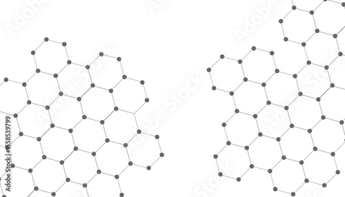 Hexagons pattern on gray background. Genetic research, molecular structure. Chemical engineering. Concept of innovation technology. Used for design healthcare, science and medicine background 