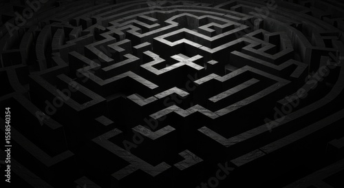 Intricate Dark Maze: A Compelling Visual Puzzle of Depth and Shadow, Abstract Labyrinth: A Mysterious and Enigmatic Representation of Complexity and Exploration
