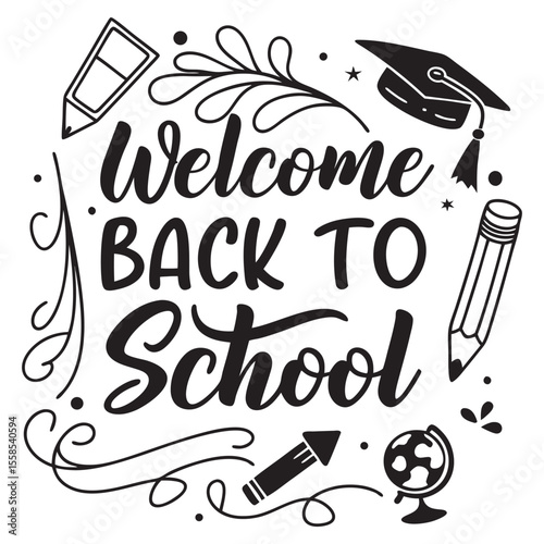Welcome Back To School Typography Design – Swash, Splash & Silhouette Style for T-Shirt, Poster & Print