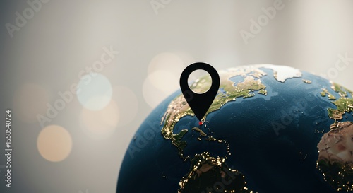Globe with a Red Location Marker on the Caribbean Islands, 3D Render of the Earth with Locator Icon