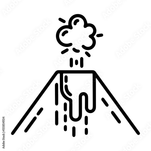 Outline style image depicts a volcano in the dramatic process of eruption, conveys the raw power of a natural phenomenon. Related to educational materials, scientific presentations, warnings