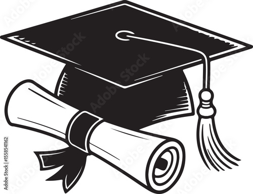 hat with diploma flat icon for apps and websites
