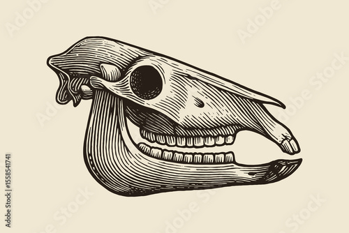 Horse skull side view engraving style vector illustration