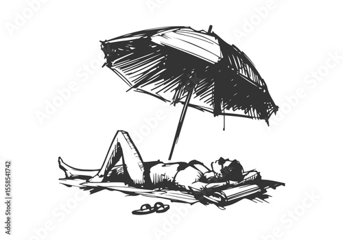 Sunbathing hand drawn sketch vector illustration