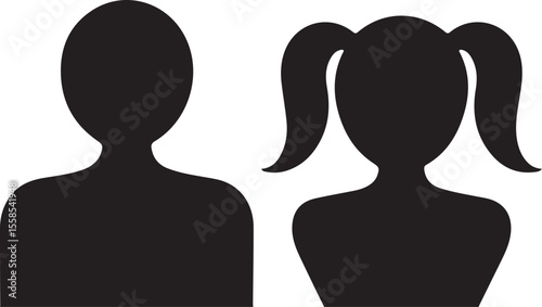 Kids or children black vector icon. Boy and girl symbols.