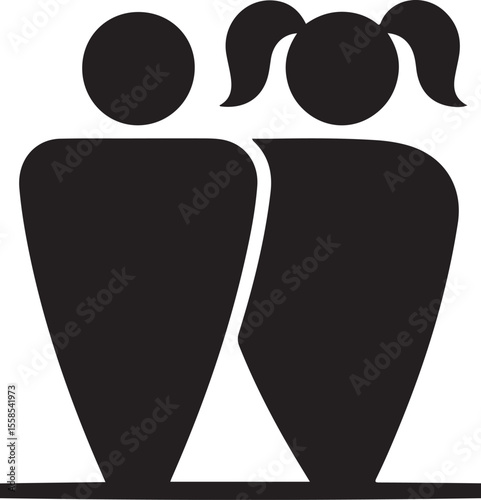 Kids or children black vector icon. Boy and girl symbols.