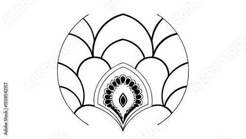 Circular design with floral and teardrop elements in black and white line art style illustration created with generated ai