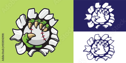 monster claw break wall and holding baseball good for logo, sticker, badge, decal, etc