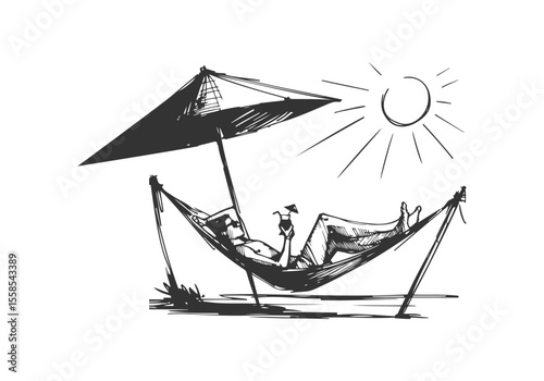 Sunbathing hand drawn sketch vector illustration