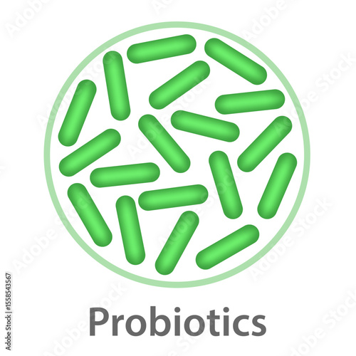 Probiotics bacteria icon, microbiome flora, lactobacillus bacterium.