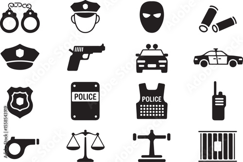 Police icons. Vector illustrations.