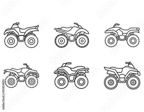 quad bike icon line art vector illustration, set of motorcycle