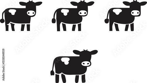 Four Black and White Cow Silhouettes Farm Animals cows