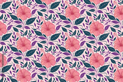 organic floral repeat design with natural leaf doodles and hand drawn flower outlines for fabric and home linen collections

