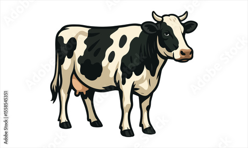 Black and White Holstein Dairy Cow Vector Illustration