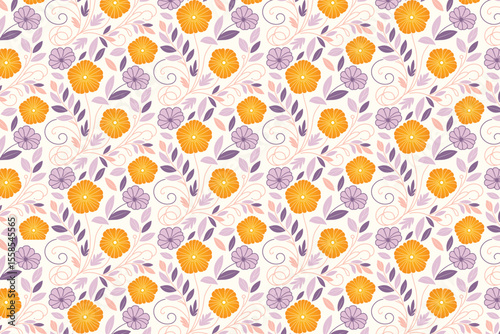 seamless botanical repeat design featuring cotton flowers and flowing leaf lines for bedsheet covers and pillow textile


