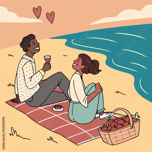 Soft artistic scene of love and relaxation as two people connect under a calm and dreamy sunset