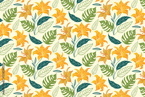 seamless one line flower sketch with repeating botanical motifs for gift wrapping, fabric print, and fashion textile manufacturing

