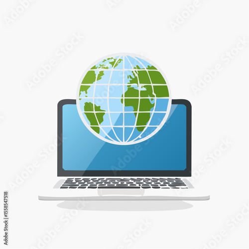 Global Connectivity: A laptop showcasing a digital globe, representing interconnectedness, communication, and worldwide reach.