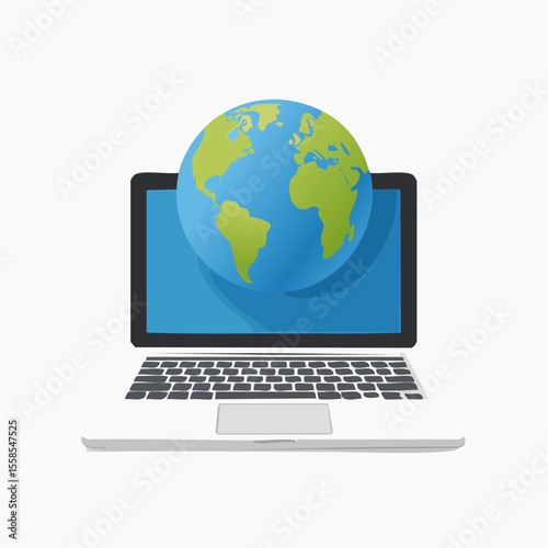 Global Connectivity: A sleek laptop showcases a vibrant depiction of planet earth, symbolizing digital interconnectedness, global communication, and the power of information technology.