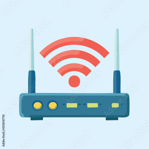 Digital Wireless Router: A detailed digital illustration showcases a Wi-Fi router, with antennas and a wireless symbol, emitting a strong, reliable internet connection.
