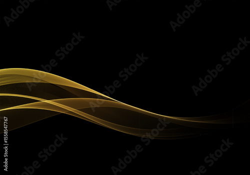 Elegant golden abstract wave on black background, luxury flowing design for banners, presentations and modern graphic projects