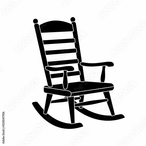 This high-quality EPS vector graphic features a minimalist black rocking chair silhouette with a curved backrest, arms, and distinctive rockers, emphasizing comfort and clean design.