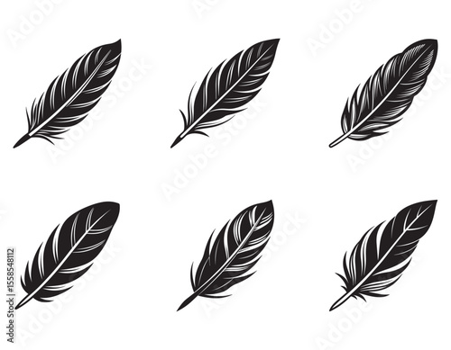 set of feather bird icon silhouette vector illustration