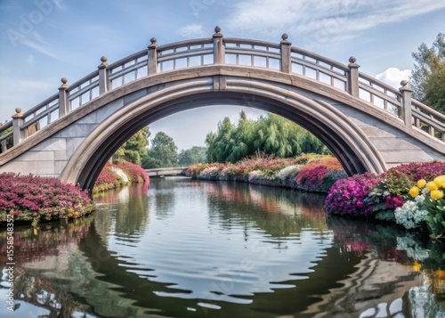 Arched bridge with a gentle curve over the waterway