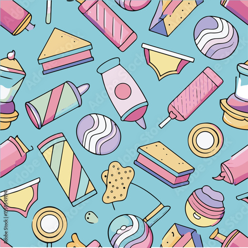 Seamless Pattern of Thai Retro Snacks Illustration