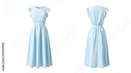 Light blue dress in front and back view, mockup isolated on transparent background
