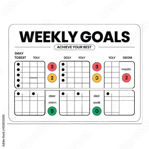 A black and white vector weekly goal tracker template with priority levels