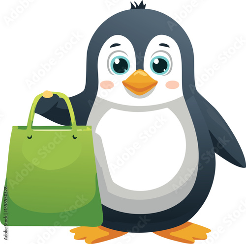 Eco-Friendly Penguin Carrying a Reusable Shopping Bag