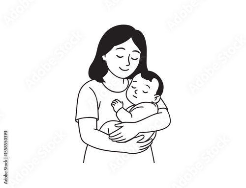 Mother And Baby Silhouette Vector Illustration of happiness,