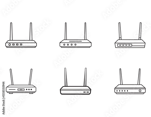 set of wireless router icon line art vector illustration