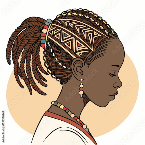 Stylish female portrait with detailed braids and confident pose, highlighting natural strength and grace