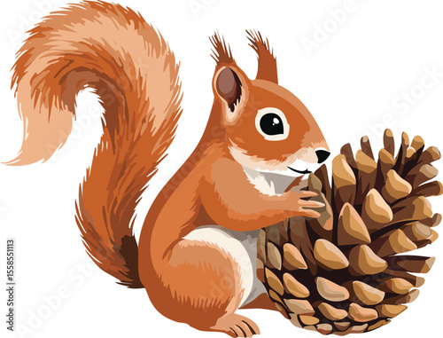 Adorable Squirrel Hugging a Pinecone with a Cozy Smile