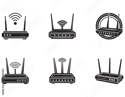 set of wireless router icon silhouette vector illustration