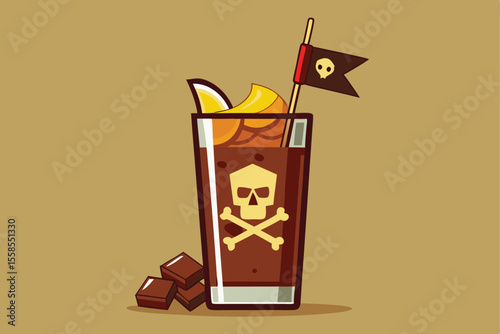 Cold cola drink with ice cubes in a glass, a refreshing summer beverage illustration